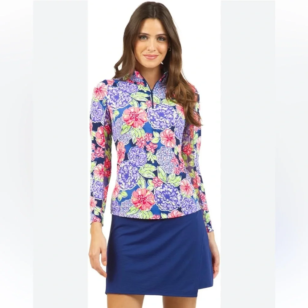 IBKUL Larisa Floral UPF 50+ Golf Top Mock Neck Long Sleeve Small - Picture 5 of 7